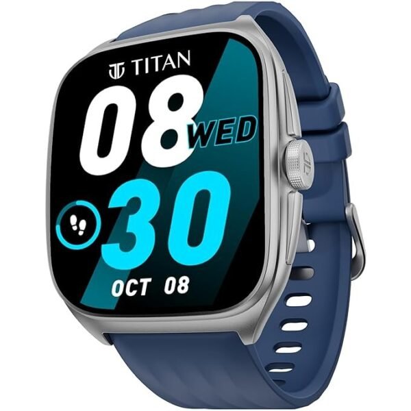 Titan Evolution Smart Watch, 1.85” AMOLED Display, 390 * 450 Pixel Resolution, SingleSync BT Calling, AI Voice Assistant, 100+ Sports Modes & Smartwatch Faces, Upto 7 Day Battery, IP68 (Blue)